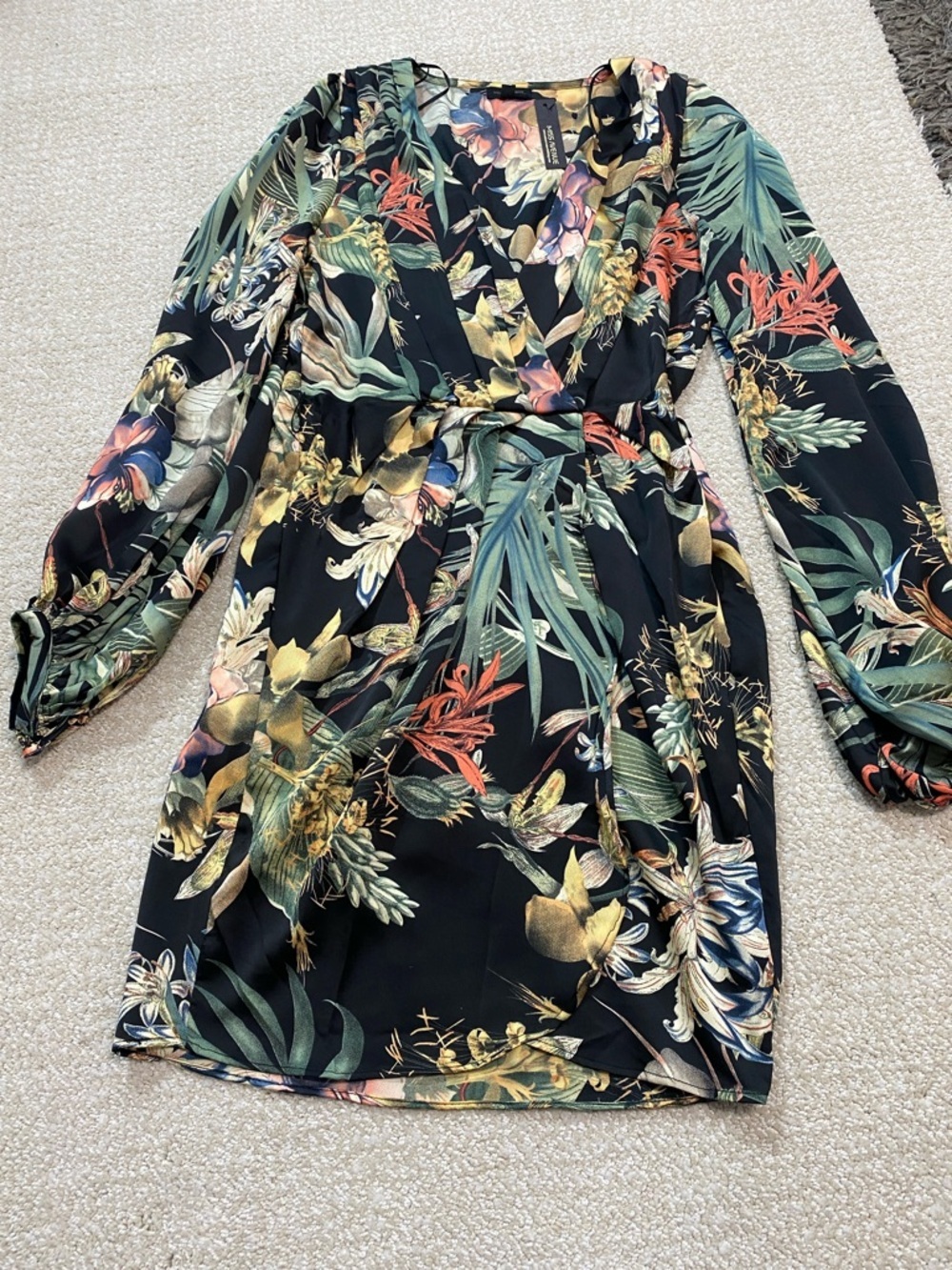 Miss Avenue Black Floral Long Sleeve Midi Shirt Dress Size M - Picture 15 of 16